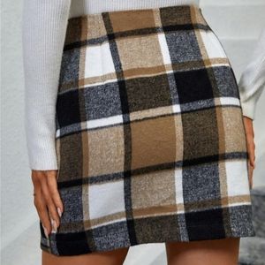 Plaid Print Zip Up Straight Skirt